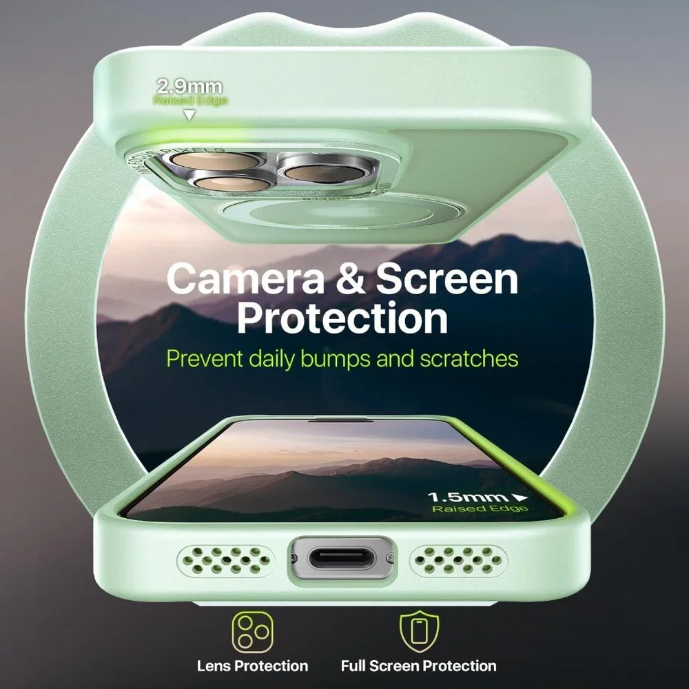 QTlier case iPhone 16pro 360 Rotatable Ring Stand Shockproof with MagSafe Green